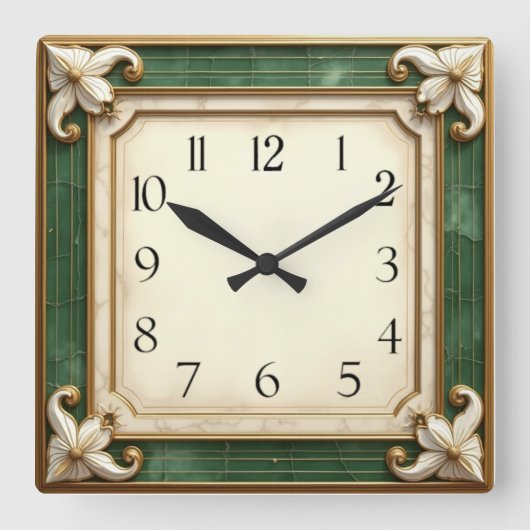 Horloge Carrée Art Déco Elegant Vert (Recto)