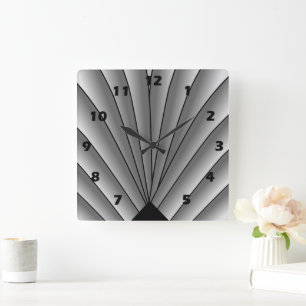 Horloge Carrée Art Deco Fan Design Grey Square Wall Clock