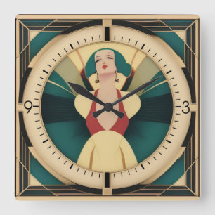 Horloge Carrée Art Déco fille rétro