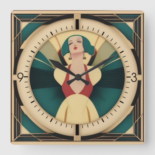 Horloge Carrée Art Déco fille rétro (Recto)