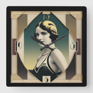 Horloge Carrée Art Déco fille rétro