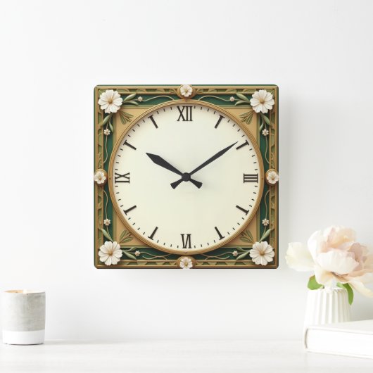 Horloge Carrée Art Deco Flower (Maison)