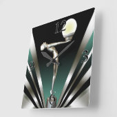 Horloge Carrée Art Déco Glam Nouveau | TURQUOISE (Angle)