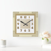 Horloge Carrée Art Deco Gold (Maison)