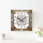 Horloge Carrée Art Deco Gold (Maison)