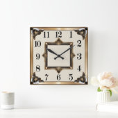 Horloge Carrée Art Deco Gold (Maison)