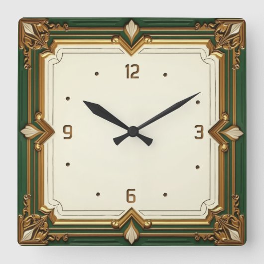 Horloge Carrée Art Deco Green (Recto)