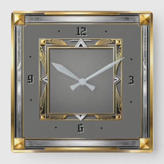 Horloge Carrée Art Déco Gris (Recto)