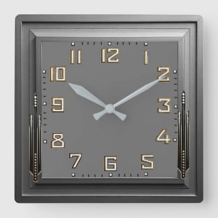 Horloge Carrée Art Déco Gris