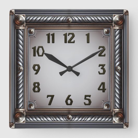 Horloge Carrée Art Déco Gris (Recto)