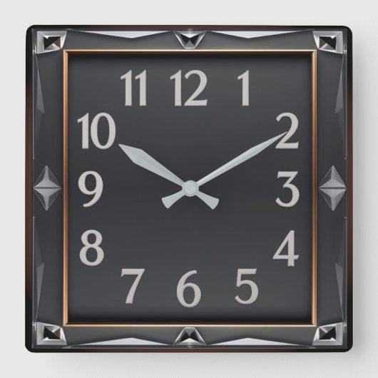 Horloge Carrée Art Déco Gris (Recto)