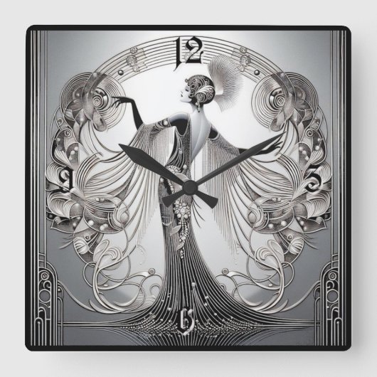 Horloge Carrée Art Déco Gris (Recto)