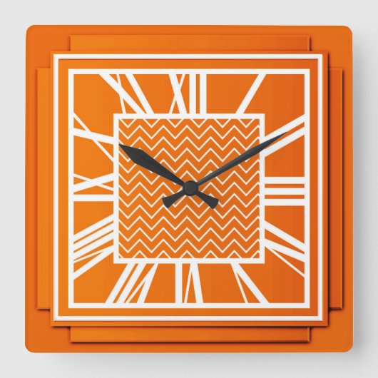 Horloge Carrée Art déco, mandarine orange (Recto)