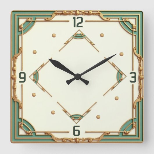 Horloge Carrée Art Déco Menthe (Recto)