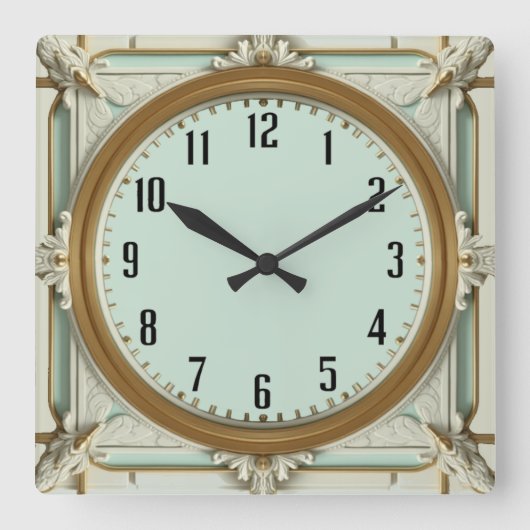 Horloge Carrée Art Déco Menthe (Recto)
