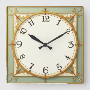 Horloge Carrée Art Déco Menthe