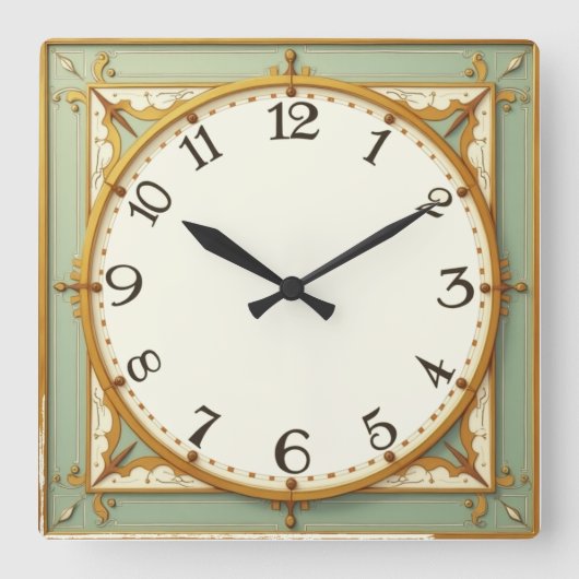 Horloge Carrée Art Déco Menthe (Recto)