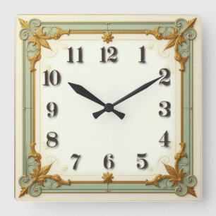 Horloge Carrée Art Déco Menthe