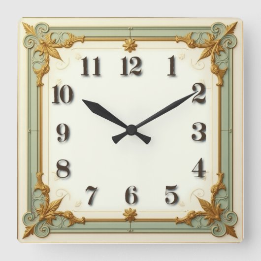 Horloge Carrée Art Déco Menthe (Recto)
