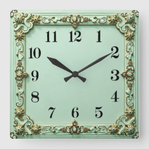 Horloge Carrée Art Déco Menthe