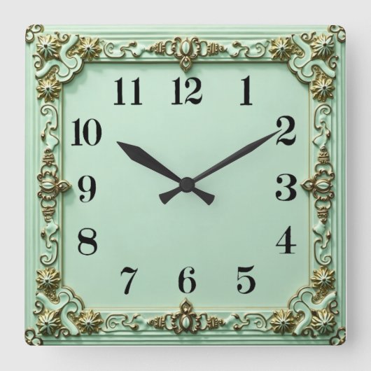 Horloge Carrée Art Déco Menthe (Recto)