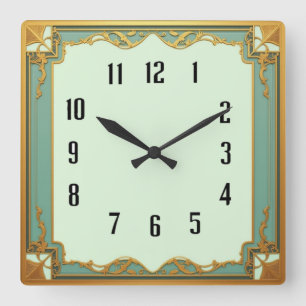 Horloge Carrée Art Déco Menthe