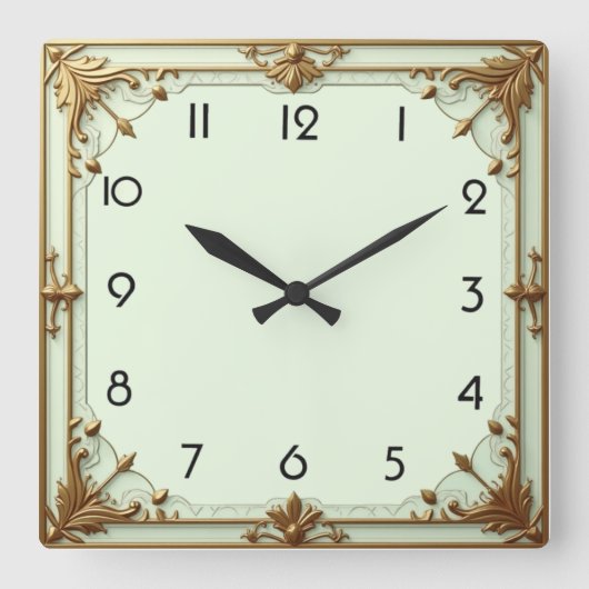 Horloge Carrée Art Déco Menthe (Recto)
