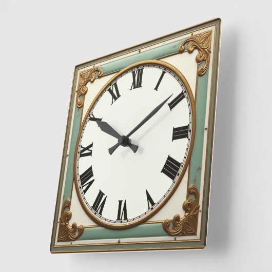 Horloge Carrée Art Deco Mint (Angle)