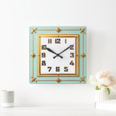 Horloge Carrée Art Déco Mint et Or (Maison)