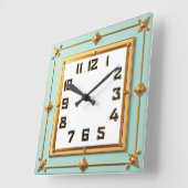 Horloge Carrée Art Déco Mint et Or (Angle)