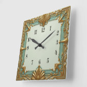 Horloge Carrée Art Déco Mint et Or (Angle)