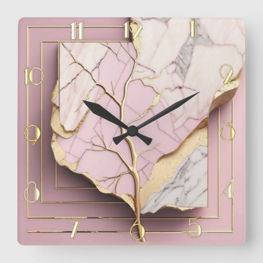 Horloge Carrée Art déco moderne rose (Recto)