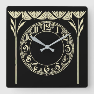 Horloge Carrée Art déco noir