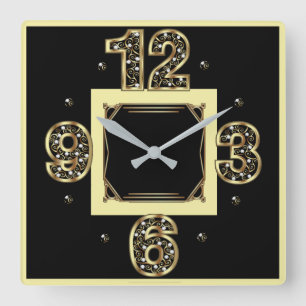 Horloge Carrée Art déco noir élégant