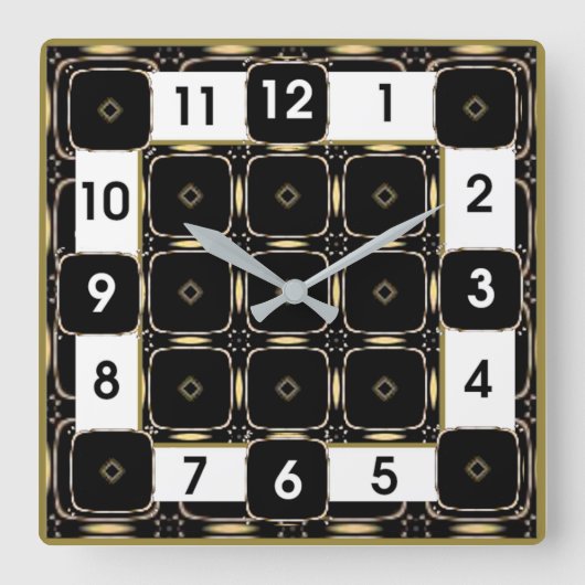 Horloge Carrée Art Déco Noir et Blanc (Recto)