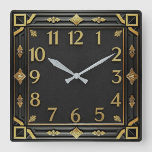 Horloge Carrée Art Déco noir et or