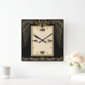 Horloge Carrée Art déco noir et or (Maison)