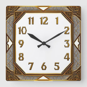 Horloge Carrée Art Déco Or