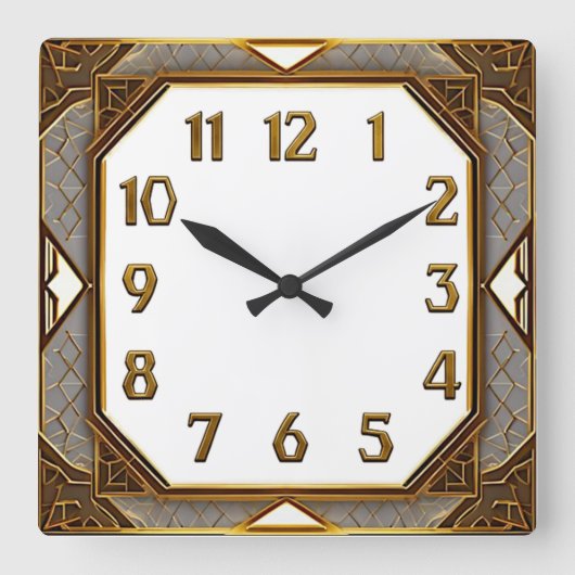 Horloge Carrée Art Déco Or (Recto)