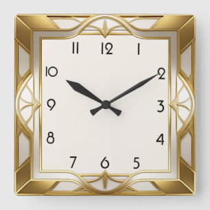 Horloge Carrée Art Deco or