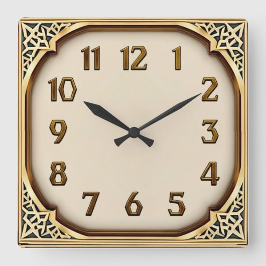 Horloge Carrée Art Déco Or (Recto)