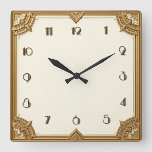 Horloge Carrée Art Déco Or (Recto)