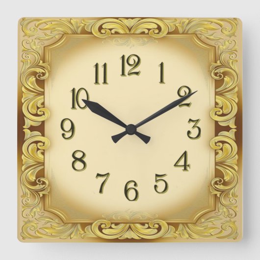 Horloge Carrée Art Déco Or (Recto)