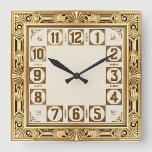 Horloge Carrée Art Déco Or (Recto)