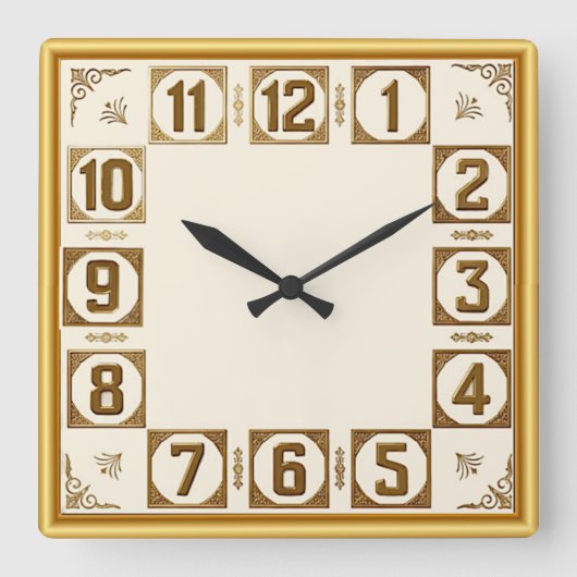 Horloge Carrée Art Déco Or (Recto)