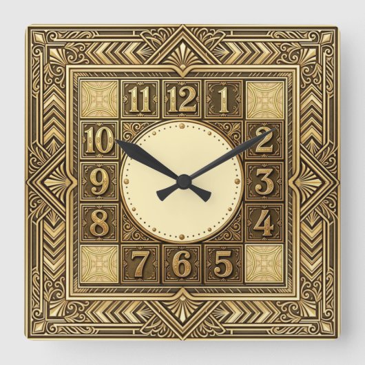 Horloge Carrée Art Déco Or (Recto)