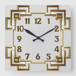 Horloge Carrée Art Déco Or
