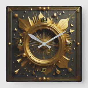 Horloge Carrée Art Deco or