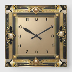 Horloge Carrée Art Deco or