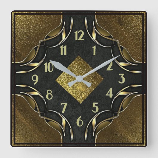 Horloge Carrée Art Déco Or (Recto)